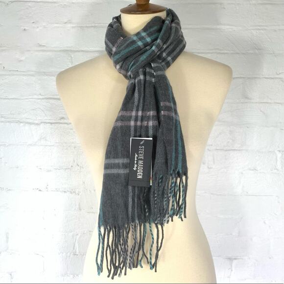 Steve Madden Accessories - Steve Madden Plaid Grey/Blue Muffler Scarf O/S